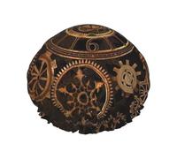Gears Clock - Gorro de ducha reutilizable con estampado de siglo de bronce para mujer, cabello largo, gorro de ducha de doble capa