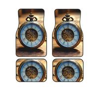 Gears Clock - Juego de 4 alfombrillas antideslizantes para coche, diseño de siglo, color bronce