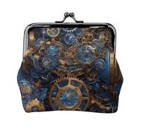 Gears Clock - Monedero compacto con estampado de siglo de bronce de 11,5 x 10,5 cm, bonita cartera con cierre de beso impermeable