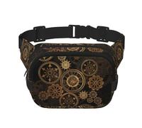 Gears Clock - Riñonera cuadrada de doble capa con estampado de siglo de bronce para hombres y mujeres, Negro -, Talla única