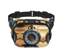 Gears Clock - Riñonera cuadrada de doble capa con estampado de siglo de bronce para hombres y mujeres, Negro -, Talla única