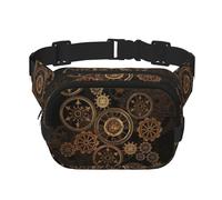 Gears Clock - Riñonera unisex cuadrada de doble capa con estampado de siglo de bronce, accesorio de viaje y entrenamiento, color negro, talla única, NEGRO, One Size