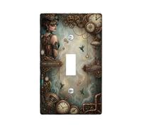 Gears - Placa de cubierta para interruptor de luz, reloj vintage steampunk, colibrí, ninguno de bronce, plástico, tamaño estándar, placas de pared decorativas para el hogar, sala de estar, dormitorio