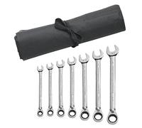 GearWrench Juego de 7 llaves SAE de combinación de trinquete reversible de 12 puntos con rollo de herramientas - 9567RN