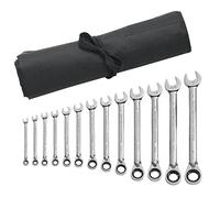 GearWrench Juego de llaves combinadas de trinquete reversible de 13 piezas de 12 puntos con rollo de herramientas, SAE - 9509RN