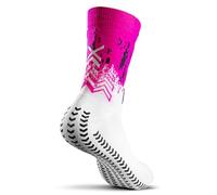 GEARXPro - Calcetines Padel Profesionales - Estabilidad, Rendimiento y Comodidad - Anti-Distorsión, Protección Talón, Transpirables, Blanco y Fucsia, L