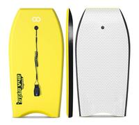 GEAVESS Bodyboard de 83.8 cm/94.0 cm/106.7 cm IXPE Premium con correa de muñeca en espiral, núcleo de EPS súper ligero y parte inferior lisa de HDPE, perfecto para niños y adultos (amarillo, 42