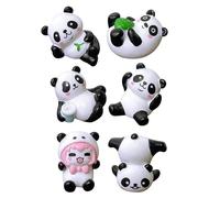 Geavonyg Cartoon Panda Cake Toppers Figures Toy Set of 6 Animal Miniature Figurines For Home Office Desktop Or Car Decoration Birthday Cake Toppers