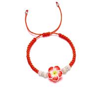 Geavonyg Handmade Braided Rope Bracelet Colorful Plumeria Charm Bohemian Flower Pendant Wristband Elegant Beach Jewelry Braided Floral Charm Bracelet