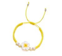 Geavonyg Handmade Braided Rope Bracelet Colorful Plumeria Charm Bohemian Flower Pendant Wristband Elegant Beach Jewelry Braided Floral Charm Bracelet
