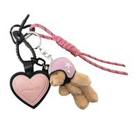 Geavonyg Lovely Helmet Bear Keychain Heart Keying Woven Rope Hanging Pendant Car Key Chain PU Keyholders Bag Charm Decorations Heart Keyrings Bear Keychain Charm Phone Key Chain for Decoration