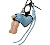 Geavonyg Lovely Helmet Bear Keychain Heart Keying Woven Rope Hanging Pendant Car Key Chain PU Keyholders Bag Charm Decorations Heart Keyrings Bear Keychain Charm Phone Key Chain for Decoration