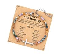 Geavonyg Meet Charm Pulsera De Piedra con Tarjeta Bendición Joyería Aliento Presente para Camaradas Adherentes Entidades Idolatradas por La Familia Pulsera Crucifijo Premium con Tarjeta