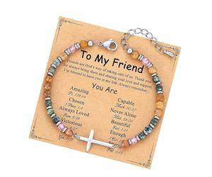 Geavonyg Meet Charm Pulsera De Piedra con Tarjeta Bendición Joyería Aliento Presente para Camaradas Adherentes Entidades Idolatradas por La Familia Pulsera Crucifijo Premium con Tarjeta