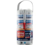 GEB - Lote de 2 masillas de silicona 60 Chrono multisoporte. Secado rápido, agua en 1 hora - Blanco 280 ml