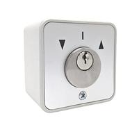 geba Interruptor de llave de aluminio con cilindro redondo (no intercambiable), 2 llaves antirrobo, color gris claro, IP54, accionamiento de puerta de garaje, puerta, barrera, motor
