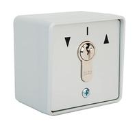 geba Interruptor de llave de plástico para montaje en pared + empotrable, semicilindro de perfil (no intercambiable), panel frontal de aluminio IP54, 2 botones, funcionamiento por impulso de dos