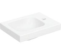 Geberit iCon Light lavabo con enjuague manual, 38 cm x 28 cm, sin agujero para grifo, sin rebosadero, espacio de repisa a la derecha, 501830, 501.830.JT.1, Color: Blanco mate