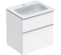 Geberit iCon Set mueble lavabo con mueble bajo lavabo, 2 cajones, 60x63x48 cm, 502331, 502331012, Color: Lavabo: blanco/KeraTect, frente/carcasa: blanco/lacado alto brillo, tirador: cromado brillante 