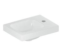 Geberit iCon Light lavabo con enjuague manual, 38 cm x 28 cm, con orificio de grifería a la derecha, sin rebosadero, repisa a la derecha, 501830, 501.830.00.2, Color: blanco/KeraTect