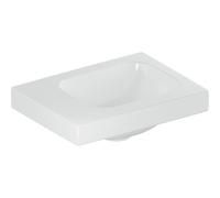 Geberit iCon Light lavabo con enjuague manual, 38 cm x 28 cm, sin agujero para grifo, sin rebosadero, repisa a la izquierda, 501831, 501.831.00.4, Color: blanco/KeraTect