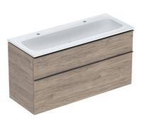 Geberit iCon Set mueble lavabo con mueble bajo lavabo, 2 cajones, 120x63x48 cm, 502334, 502334JR1, Color: Lavabo: blanco/KeraTect, frente/carcasa: nogal americano/estructura de madera de melamina, tir