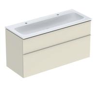 Geberit iCon Set mueble lavabo con mueble bajo lavabo, 2 cajones, 120x63x48 cm, 502334, 502.334.JL.1, Color: Lavabo: blanco/KeraTect, frente/carcasa: gris arena/lacado alto brillo, tirador: gris arena