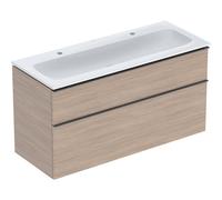 Geberit iCon Set mueble lavabo con mueble bajo lavabo, 2 cajones, 120x63x48 cm, 502334, 502338JH1, Color: lavabo: blanco, cuerpo y puerta: estructura de madera de roble/melamina, tirador: lava/polvo m