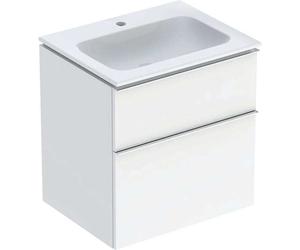 Geberit iCon Set mueble lavabo con mueble bajo lavabo, 2 cajones, 60x63x48 cm, 502331, 502.331.01.2, Color: Lavabo: blanco/KeraTect, frente/carcasa: blanco/lacado alto brillo, tirador: cromado brillan