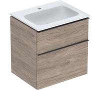 Geberit iCon Set mueble lavabo con mueble bajo lavabo, 2 cajones, 60x63x48 cm, 502331, Color: lavabo: blanco, carcasa/frente: nogal americano/estructura de madera de melamina, tirador: lava/revestido de polvo mate - 502.335.JR.1
