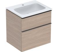 Geberit iCon Set mueble lavabo con mueble bajo lavabo, 2 cajones, 60x63x48 cm, 502331, 502331JH1, Color: Lavabo: blanco/KeraTect, frente/carcasa: roble/estructura de madera de melamina, tirador: lava/