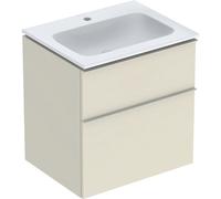 Geberit iCon Set mueble lavabo con mueble bajo lavabo, 2 cajones, 60x63x48 cm, 502331, 502.331.JL.1, Color: Lavabo: blanco/KeraTect, frente/carcasa: gris arena/lacado alto brillo, tirador: gris arena/