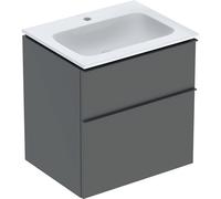 Geberit iCon Set mueble lavabo con mueble bajo lavabo, 2 cajones, 60x63x48 cm, 502331, 502335JK1, Color: lavabo: blanco, frente/carcasa: lava/lacado mate, tirador: lava/pulverizado mate - CM