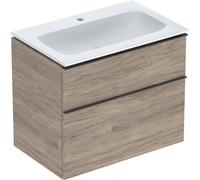 Geberit iCon Set mueble lavabo con mueble bajo lavabo, 2 cajones, 75x63x48 cm, 502336, 502336JR1, Color: lavabo: blanco, frente/carcasa: nogal americano/estructura de madera de melamina, tirador: lava