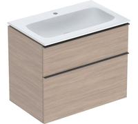Geberit iCon Set mueble lavabo con mueble bajo lavabo, 2 cajones, 75x63x48 cm, 502336, Color: Lavabo: blanco/KeraTect, frente/carcasa: roble/estructura de madera de melamina, tirador: lava/revestido de polvo mate - 502.332.JH.1