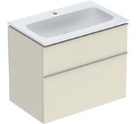 Geberit iCon Set mueble lavabo con mueble bajo lavabo, 2 cajones, 75x63x48 cm, 502336, 502.332.JL.1, Color: Lavabo: blanco/KeraTect, frente/carcasa: gris arena/lacado alto brillo, tirador: gris arena/