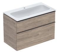 Geberit iCon Set mueble lavabo con mueble bajo lavabo, 2 cajones, 90x63x48 cm, 502337, 502.333.JR.1, Color: Lavabo: blanco/KeraTect, frente/carcasa: nogal americano/estructura de madera de melamina, t
