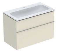 Geberit iCon Set mueble lavabo con mueble bajo lavabo, 2 cajones, 90x63x48 cm, 502337, 502.333.JL.1, Color: Lavabo: blanco/KeraTect, frente/carcasa: gris arena/lacado alto brillo, tirador: gris arena/