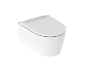 Geberit One taza de inodoro con asiento de cierre suave suspendido sin reborde con descarga de remolino blanco brillante 500.202.01.1