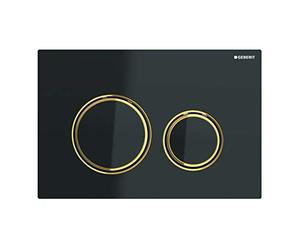 Geberit Panel de control Sigma21 2 botones, placa negra, botones negros, bordes latón
