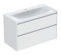 Geberit Renova Plan Conjunto de muebles lavabo con borde estrecho, con mueble bajo lavabo, 2 cajones, 100x62,1x48cm, 504041008, Color: Lavabo: blanco/KeraTect, frente/carcasa: blanco/barnizado satinad