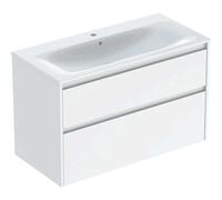 Geberit Renova Plan Conjunto de muebles lavabo con borde estrecho, con mueble bajo lavabo, 2 cajones, 100x62,1x48cm, 504.041.01.8, Color: Lavabo: blanco/KeraTect, frente/carcasa: blanco/barnizado con 