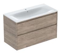 Geberit Renova Plan Conjunto de muebles lavabo con borde estrecho, con mueble bajo lavabo, 2 cajones, 100x62,1x48cm, 504.041.JR.8, Color: lavabo: blanco/KeraTect, frente/carcasa: nogal americano/estru