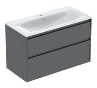 Geberit Renova Plan Conjunto de muebles lavabo con borde estrecho, con mueble bajo lavabo, 2 cajones, 100x62,1x48cm, 504041JK8, Color: Lavabo: blanco/KeraTect, frente/carcasa: lava/barnizado satinado