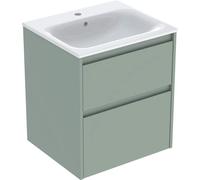 Geberit Renova Plan Conjunto de muebles lavabo con borde estrecho, con mueble bajo lavabo, 2 cajones, 55x62,1x48cm, 504.038.IK.8, Color: Lavabo: blanco/KeraTect, frente/carcasa: verde ungüento/barniza
