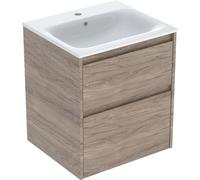 Geberit Renova Plan Conjunto de muebles lavabo con borde estrecho, con mueble bajo lavabo, 2 cajones, 55x62,1x48cm, 504038JR1, Color: lavabo: blanco, frente/carcasa: nogal americano/estructura de made