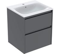 Geberit Renova Plan Conjunto de muebles lavabo con borde estrecho, con mueble bajo lavabo, 2 cajones, 55x62,1x48cm, 504038JK8, Color: Lavabo: blanco/KeraTect, frente/carcasa: lava/barnizado satinado m