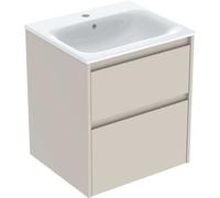 Geberit Renova Plan Conjunto de muebles lavabo con borde estrecho, con mueble bajo lavabo, 2 cajones, 55x62,1x48cm, 504.038.DB.1, Color: Lavabo: blanco, frente/carcasa: gris arena/barnizado satinado m
