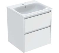 Geberit Renova Plan Conjunto de muebles lavabo con borde estrecho, con mueble bajo lavabo, 2 cajones, 55x62,1x48cm, 504038008, Color: Lavabo: blanco/KeraTect, frente/carcasa: blanco/barnizado satinado