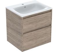 Geberit Renova Plan Conjunto de muebles lavabo con borde estrecho, con mueble bajo lavabo, 2 cajones, 60x62,1x48cm, 504039JR8, Color: lavabo: blanco/KeraTect, frente/carcasa: nogal americano/estructur
